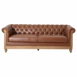 Cheap 🎁 GDFStudio Kinzie Chesterfield Tufted 3 Seater Sofa With Nailhead Trim, Cognac, Pu 🔥
