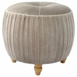 Hot Sale 🎁 New Pacific Direct Inc. Helena Small Round Ottoman Natural Wood Legs, Chamoise Taupe 🔔