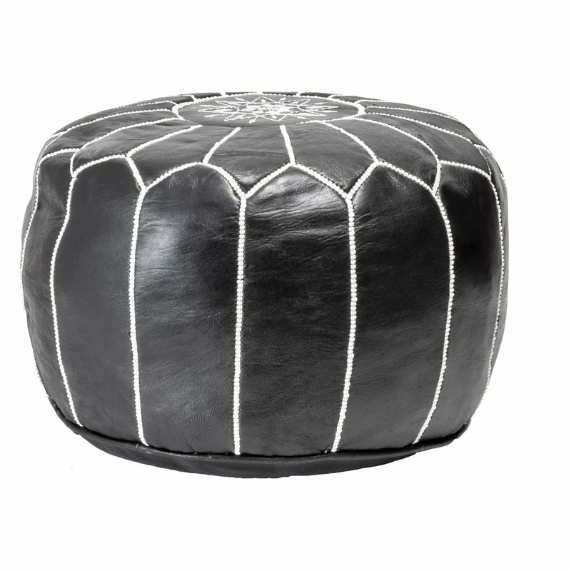 Coupon 🔔 NuLOOM Leather Jerrie Contemporary Ottoman, Black 🎉 - Image 3
