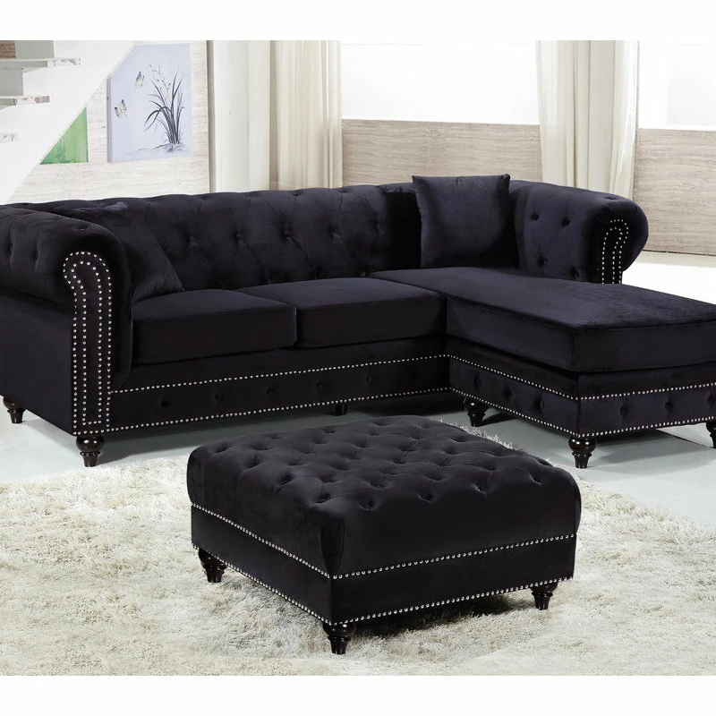Deals 🌟 Meridian Furniture Sabrina Velvet 2-Piece Reversible Sectional, Black 🎉 - Image 4