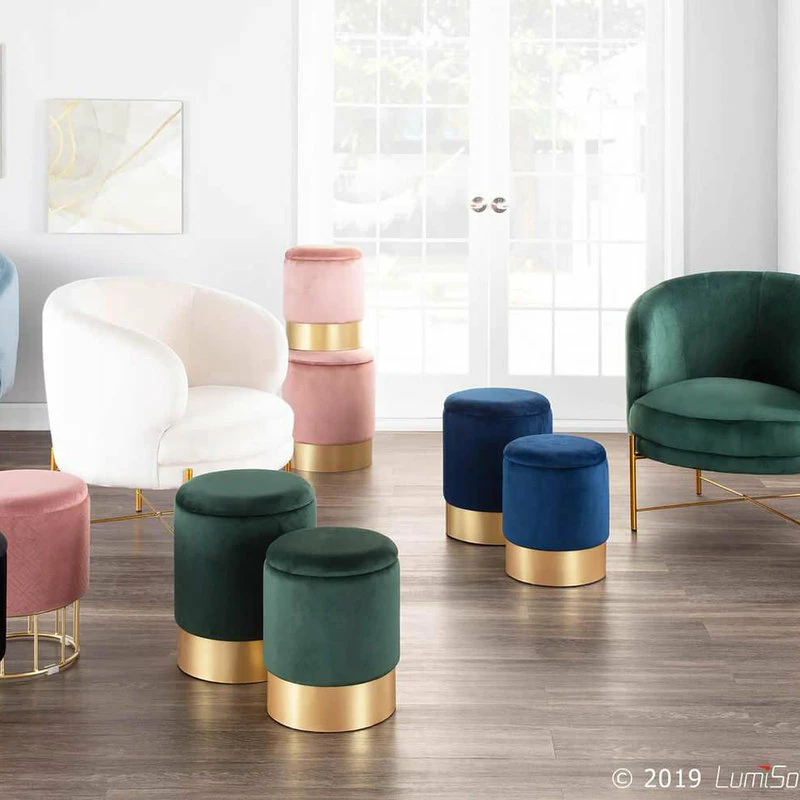 Buy ๐ Lumisource Marla Gold And Cream Nesting Pleated Ottoman Set OT-MARLA PLT VCR ๐ - Image 5