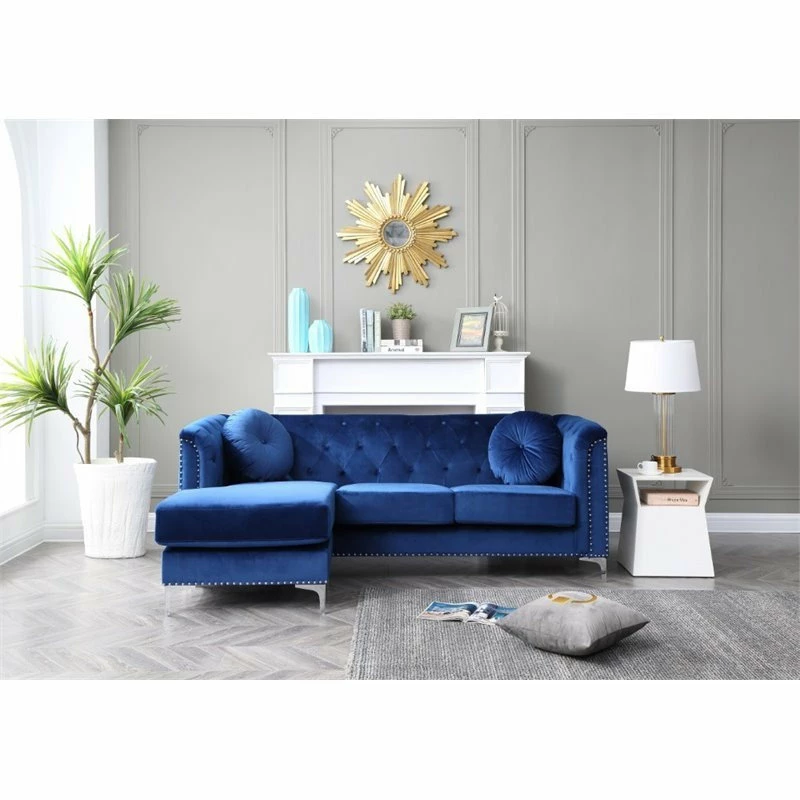 Best deal ⭐ Glory Furniture Pompano Velvet Sofa Chaise In Navy Blue 🤩 - Image 2