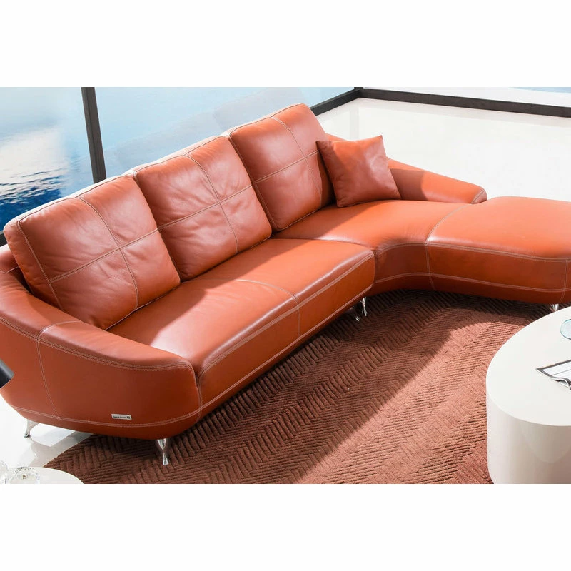 Outlet ⌛ Zuri Furniture Modern Lucy Orange Italian Leather Sectional Sofa - Right Chaise 🥰 - Image 4