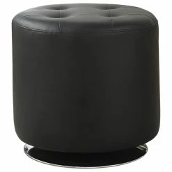 Best Pirce 😍 Coaster Home Furnishings Round Leatherette Upholstered Ottoman, Black ⌛