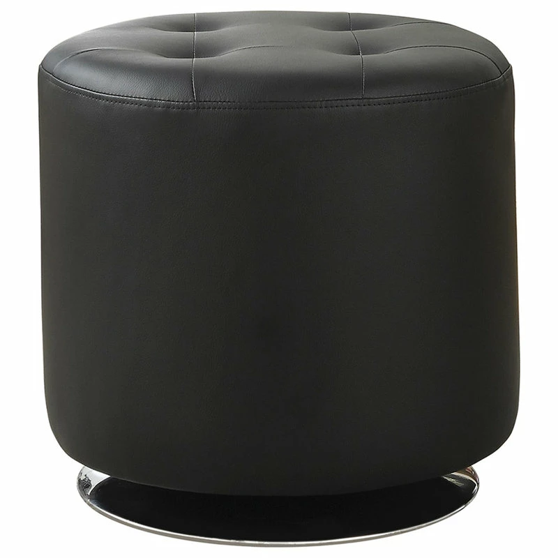 Best Pirce 😍 Coaster Home Furnishings Round Leatherette Upholstered Ottoman, Black ⌛