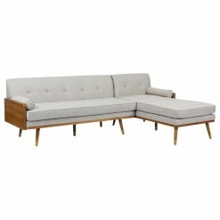 Promo 🎉 GDFStudio Haddie Fabric Chaise Sectional, Beige And Dark Walnut 🎉