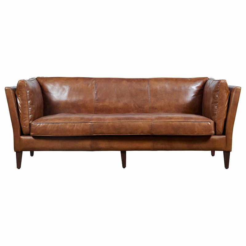 Best deal 😍 Crafters And Weavers Top Grain Vintage Leather Kenmore Sofa, Light Brown 😀 - Image 2