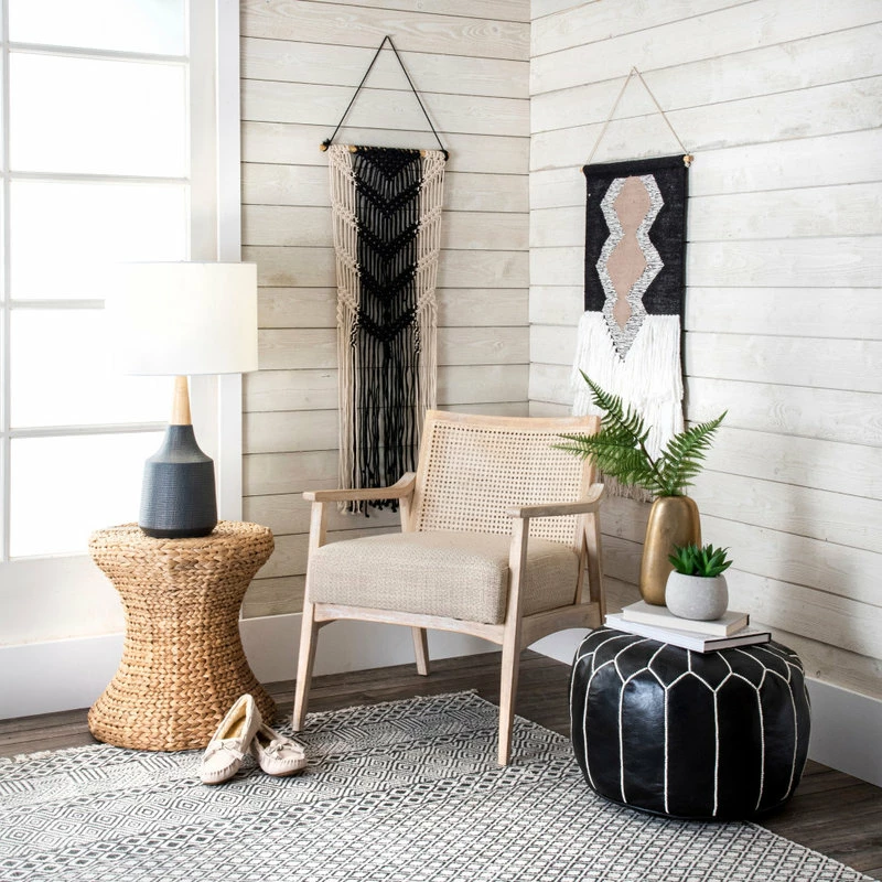 Coupon 🔔 NuLOOM Leather Jerrie Contemporary Ottoman, Black 🎉 - Image 2