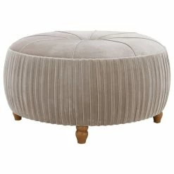 Brand new 🎉 New Pacific Direct Inc. Helena Round Ottoman Natural Wood Legs, Chamoise Taupe 😍