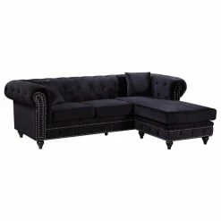 Deals 🌟 Meridian Furniture Sabrina Velvet 2-Piece Reversible Sectional, Black 🎉