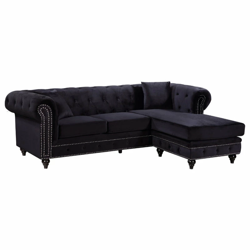 Deals 🌟 Meridian Furniture Sabrina Velvet 2-Piece Reversible Sectional, Black 🎉