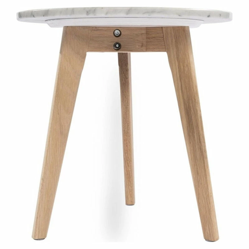 New โจ The Bianco Collection Cherie 15" Round Italian Carrara White Marble Side Table With Oak Legs ๐ - Image 6