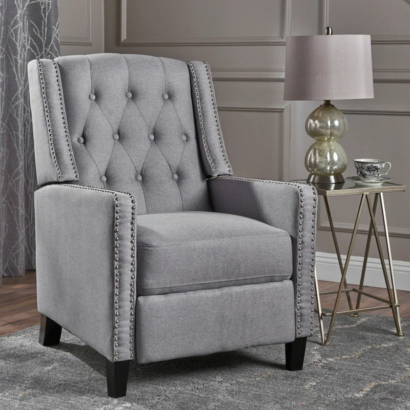 Coupon 🔔 GDFStudio GDF Studio Izaak Tufted Back Fabric Recliner Chair, Light Gray ⌛ - Image 2
