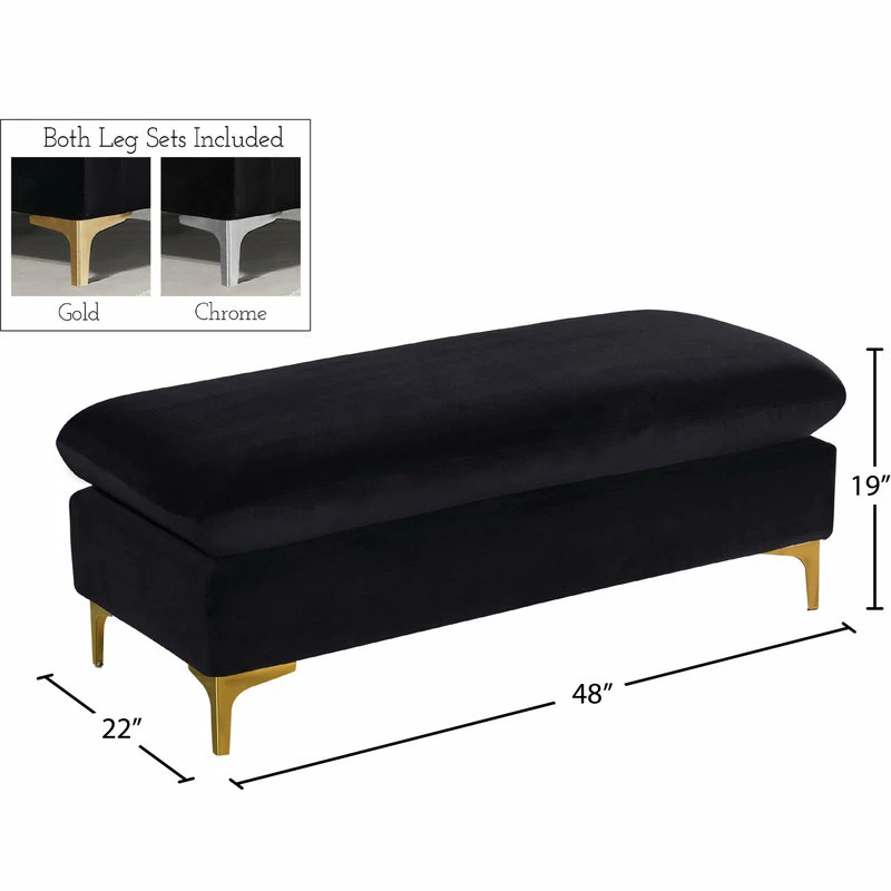 Wholesale π Meridian Furniture Naomi Velvet Ottoman/Bench, Gold And Chrome Leg Set, Black π - Image 4