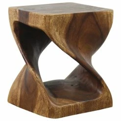 Outlet ⌛ Kammika Import Export Co., Ltd (Thailand) Haussmann Original Wood Twist Stool 10 In SQ X 12 In High Walnut Oil 🎁