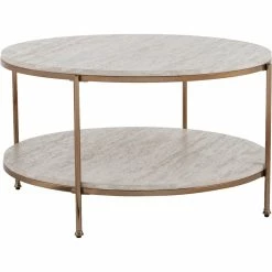 Wholesale ❤️ SEI Furniture Silas Round Faux Stone Cocktail Table - Champagne With Faux Travertine 🛒