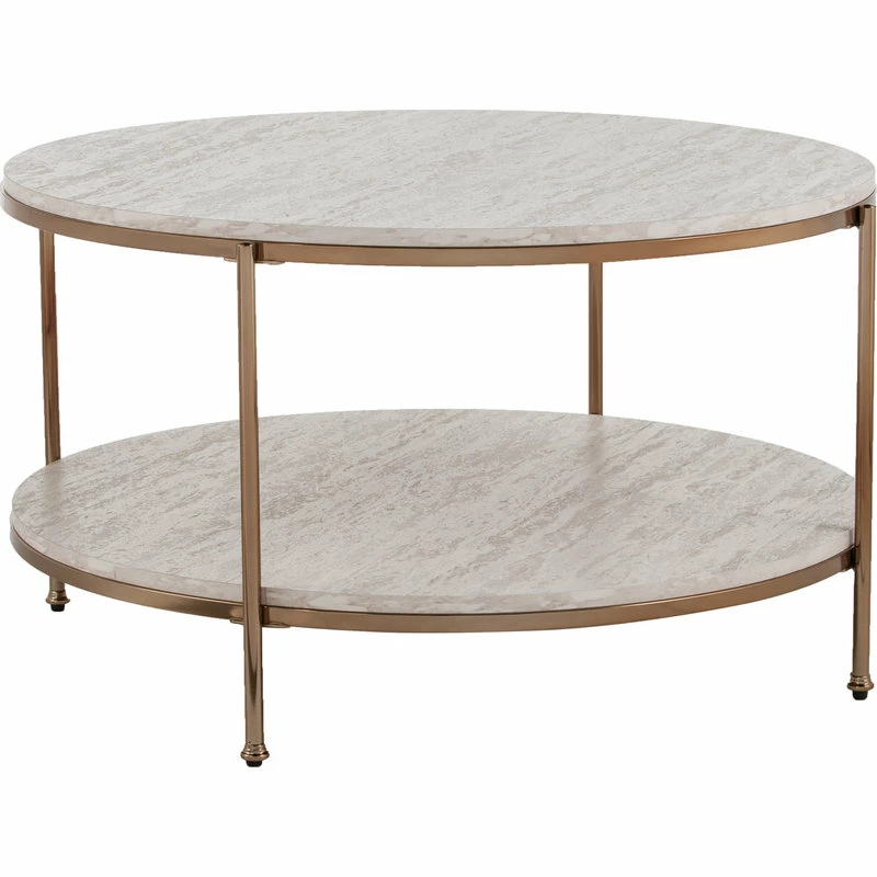 Wholesale โค๏ธ SEI Furniture Silas Round Faux Stone Cocktail Table - Champagne With Faux Travertine ๐