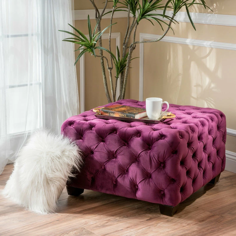 Best Pirce ๐ GDFStudio GDF Studio Provence Dark Teal Tufted Velvet Fabric Square Ottoman Bench, Fuchsia ๐ - Image 2