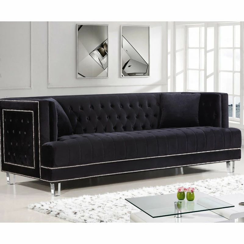 Best deal 😀 Meridian Furniture Lucas Velvet Sofa, Black 🔥 - Image 2