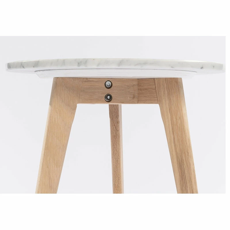 New โจ The Bianco Collection Cherie 15" Round Italian Carrara White Marble Side Table With Oak Legs ๐ - Image 5