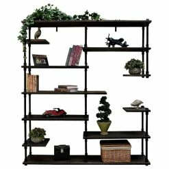 Flash Sale π Furniture Pipeline Nashville Industrial Mid-Century Etagere Bookcase,Black Metals & Espresso Wood π