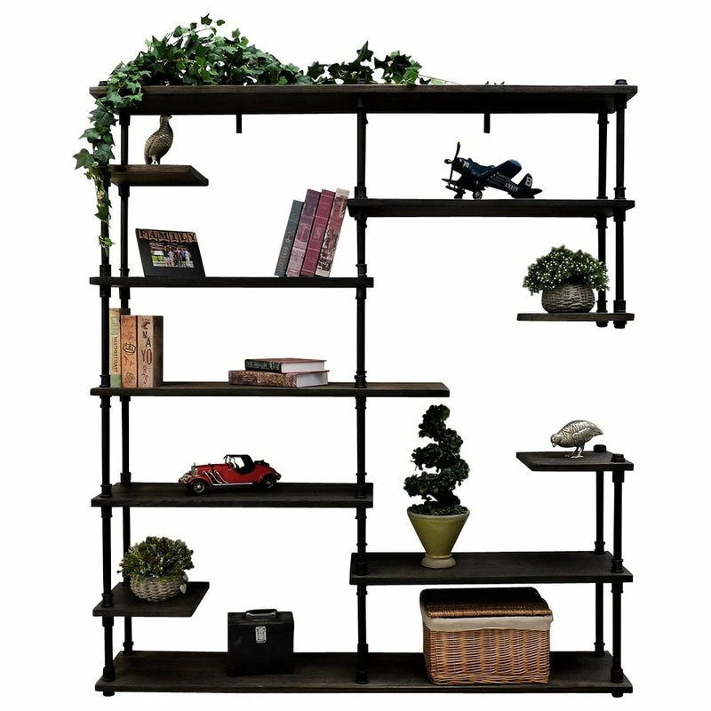 Flash Sale 🎁 Furniture Pipeline Nashville Industrial Mid-Century Etagere Bookcase,Black Metals & Espresso Wood 🛒