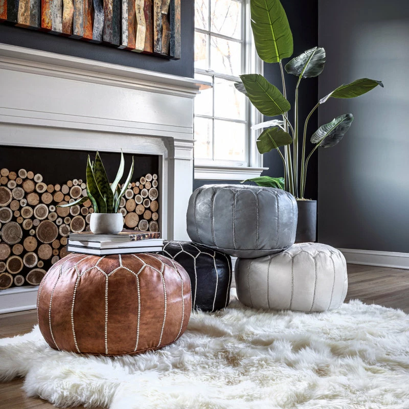 Coupon 🔔 NuLOOM Leather Jerrie Contemporary Ottoman, Black 🎉 - Image 6