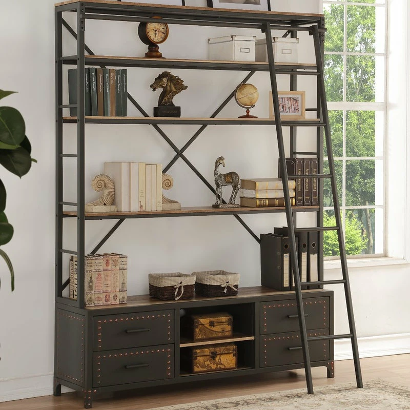 Cheapest ๐ Acme Furniture ACME Actaki Etagere Bookcase With Ladder In Sandy Gray ๐งจ - Image 4