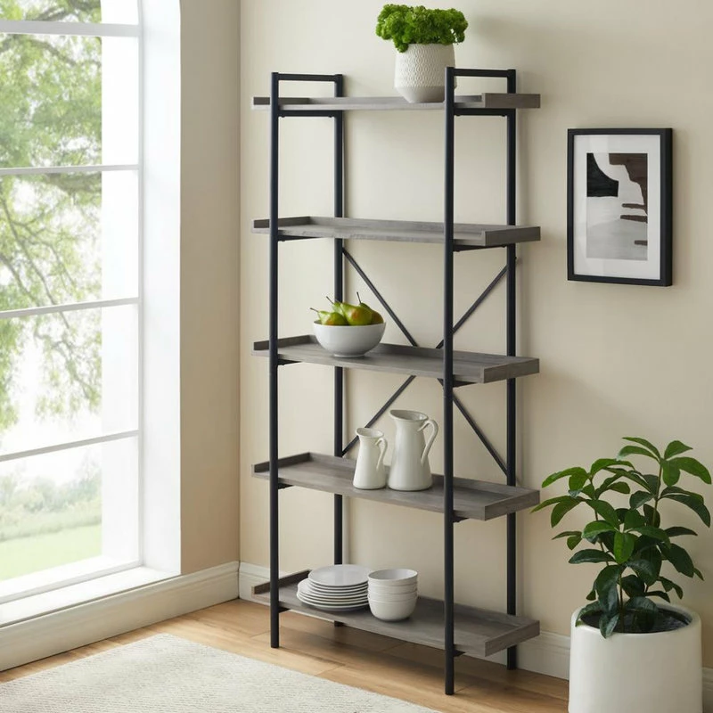 Budget ๐ Walker Edison 68" Industrial Metal Bookcase - Grey Wash ๐ฅฐ - Image 2