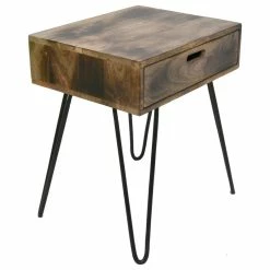 Cheap 🌟 Inspire At Home Natural Burnt Solid Mango Wood And Black Iron Accent Table ✨