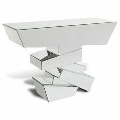 Cheapest ๐ฅ Zuri Furniture Modern Naxos Console Table Mirrored Glass Finish Sharp Geometric Design ๐ฅฐ