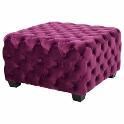 Best Pirce 🎁 GDFStudio GDF Studio Provence Dark Teal Tufted Velvet Fabric Square Ottoman Bench, Fuchsia 😉