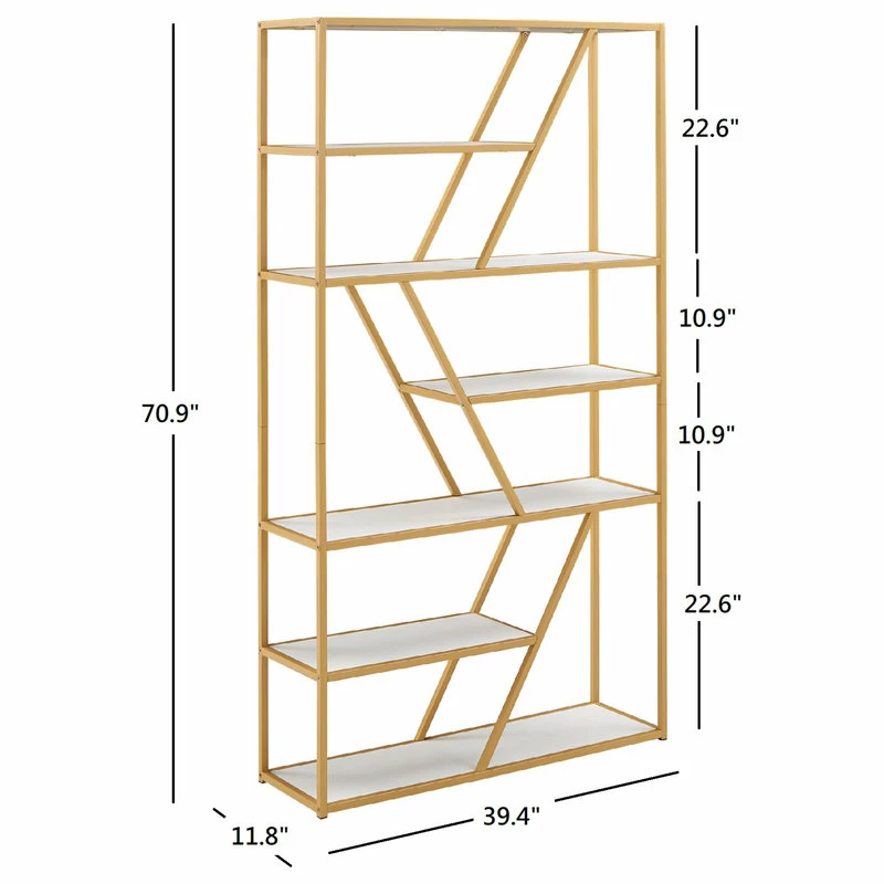 Deals 🤩 Inspire Q Marina Geometric Gold Finish Powder 🧥 Coat Metal Bookcase ⌛ - Image 6