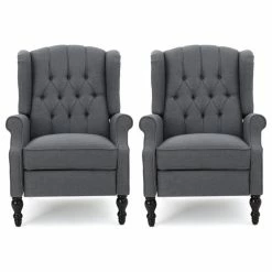 Best Pirce 🌟 GDFStudio Xanthe Tufted Fabric Recliner, Set Of 2, Charcoal And Dark Brown ⭐