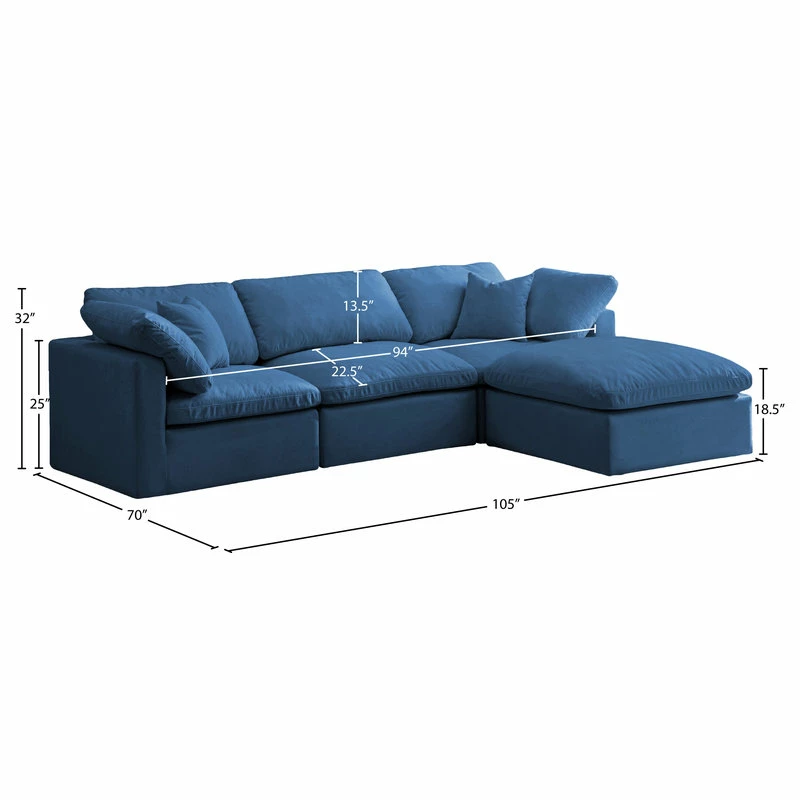 Coupon 🌟 Meridian Furniture Plush Cloud-Like Comfort Modular 4-Seat Sectional And Ottoman, Navy, Seating 😀 - Image 12