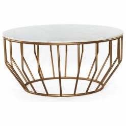 Best Sale 🔔 Mod-Arte Gold Leaf Round Coffee Table, Marble White 🤩