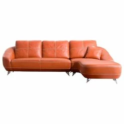 Outlet ⌛ Zuri Furniture Modern Lucy Orange Italian Leather Sectional Sofa - Right Chaise 🥰