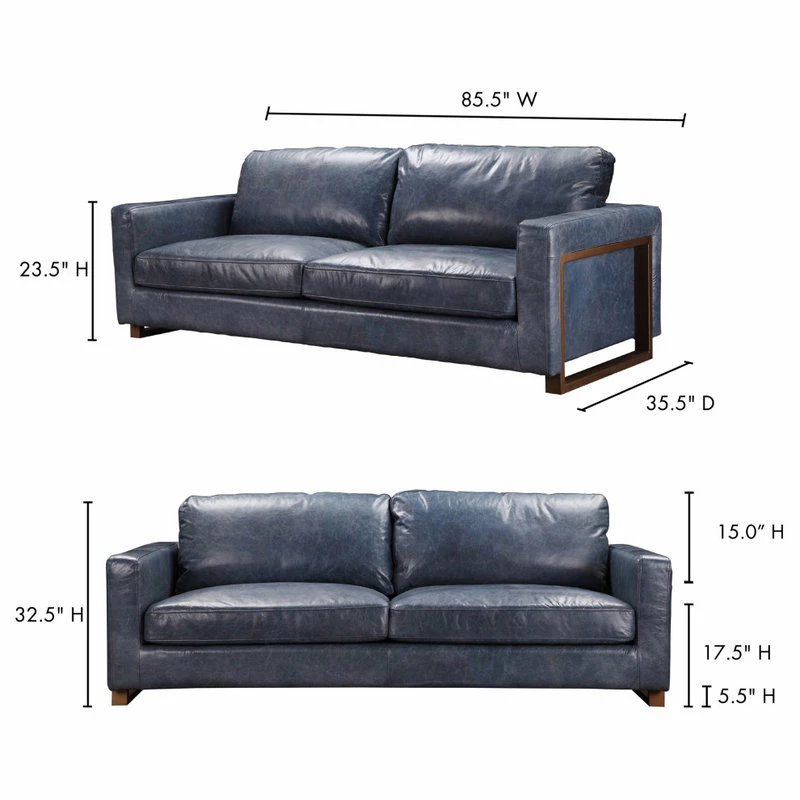 Coupon 👍 Moe's Home Collection Nikoly Contemporary Leather Sofa In Blue ✨ - Image 7
