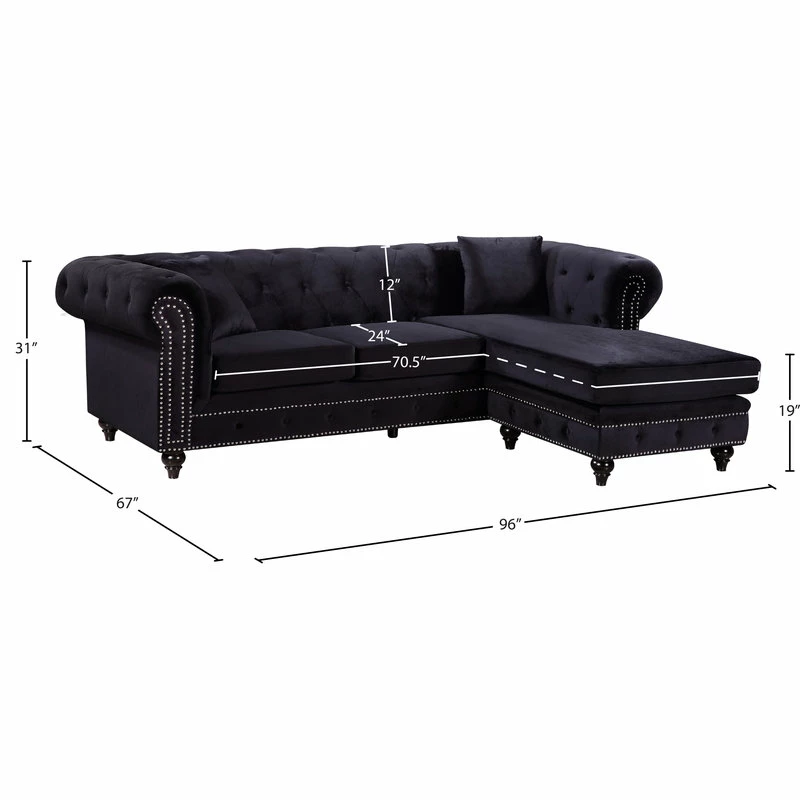 Deals 🌟 Meridian Furniture Sabrina Velvet 2-Piece Reversible Sectional, Black 🎉 - Image 7
