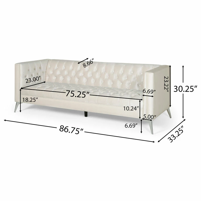 Best deal ๐ฅฐ GDFStudio Roxanne Tufted Velvet 3 Seat Sofa, Beige/Silver ๐ - Image 3