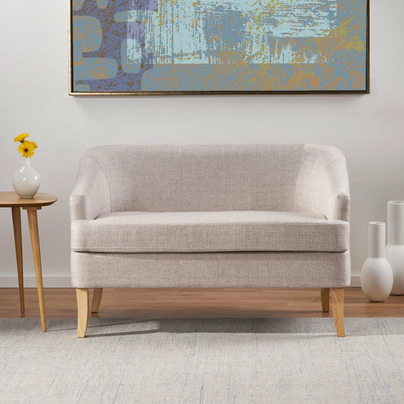 Promo 👏 GDFStudio GDF Studio Shelby Mid Century Modern Fabric Loveseat, Beige 🎁 - Image 2