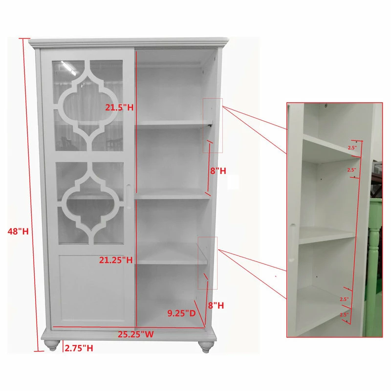 Best Sale ❤️ Pilaster Designs Callum Wood Curio Bookcase With Sliding Glass Doors, White 😉 - Image 4