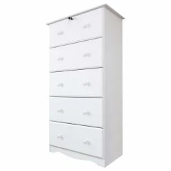 New ⌛ Palace Imports 100% Solid Wood 5-Super Jumbo Drawer Chest With Lock, White 🎉