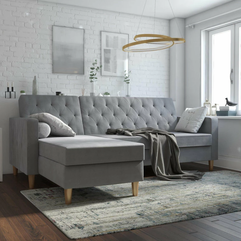 Hot Sale ⭐ Brimfield & May CosmoLiving By Cosmopolitan Liberty Sectional/Futon, Light Gray Chenille 😍 - Image 2