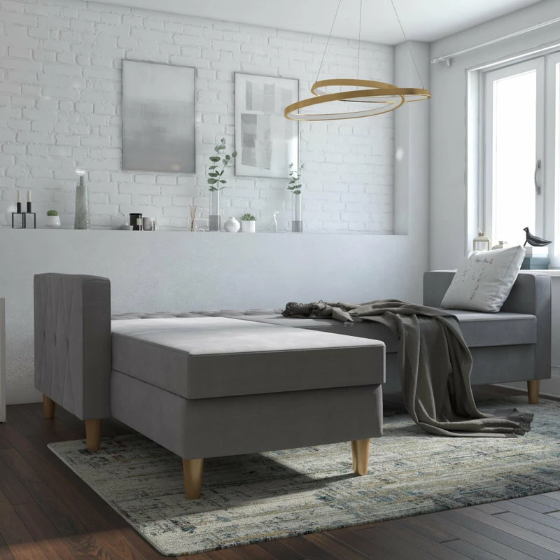 Hot Sale ⭐ Brimfield & May CosmoLiving By Cosmopolitan Liberty Sectional/Futon, Light Gray Chenille 😍 - Image 4