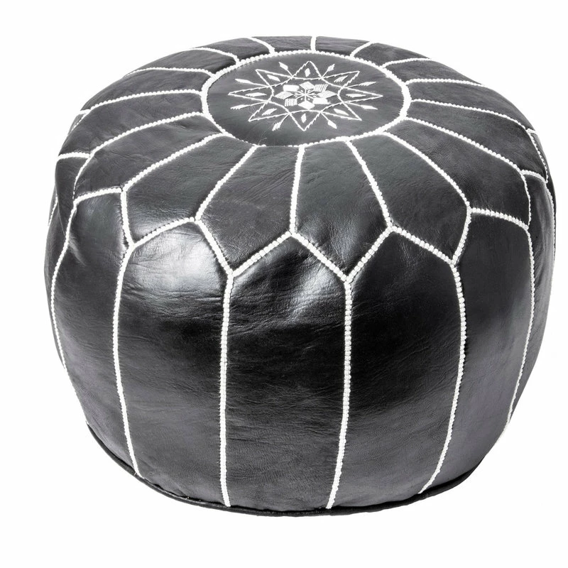 Coupon 🔔 NuLOOM Leather Jerrie Contemporary Ottoman, Black 🎉