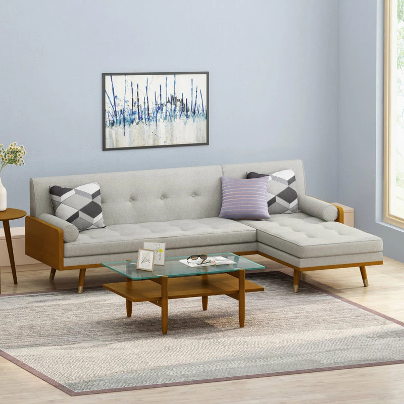 Promo ๐ GDFStudio Haddie Fabric Chaise Sectional, Beige And Dark Walnut ๐ - Image 3