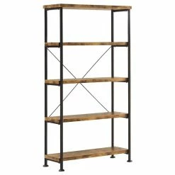 Coupon 😉 Home Furnishings Analiese Industrial Style 4 Shelf Bookcase, Antique Nutmeg 🥰