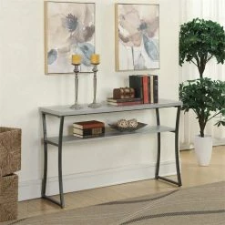 Wholesale 🤩 Convenience Concepts X-Calibur Console Table In Gray Faux Birch Wood Finish 🎉