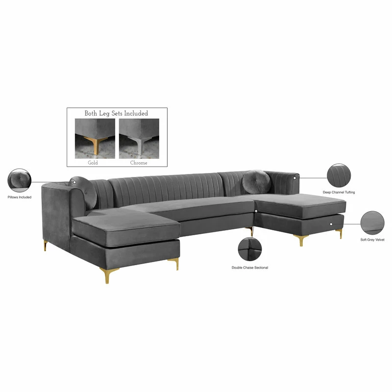 Top 10 ❤️ Meridian Furniture Graham Gray Velvet 3pc. Sectional, Gray 🌟 - Image 6